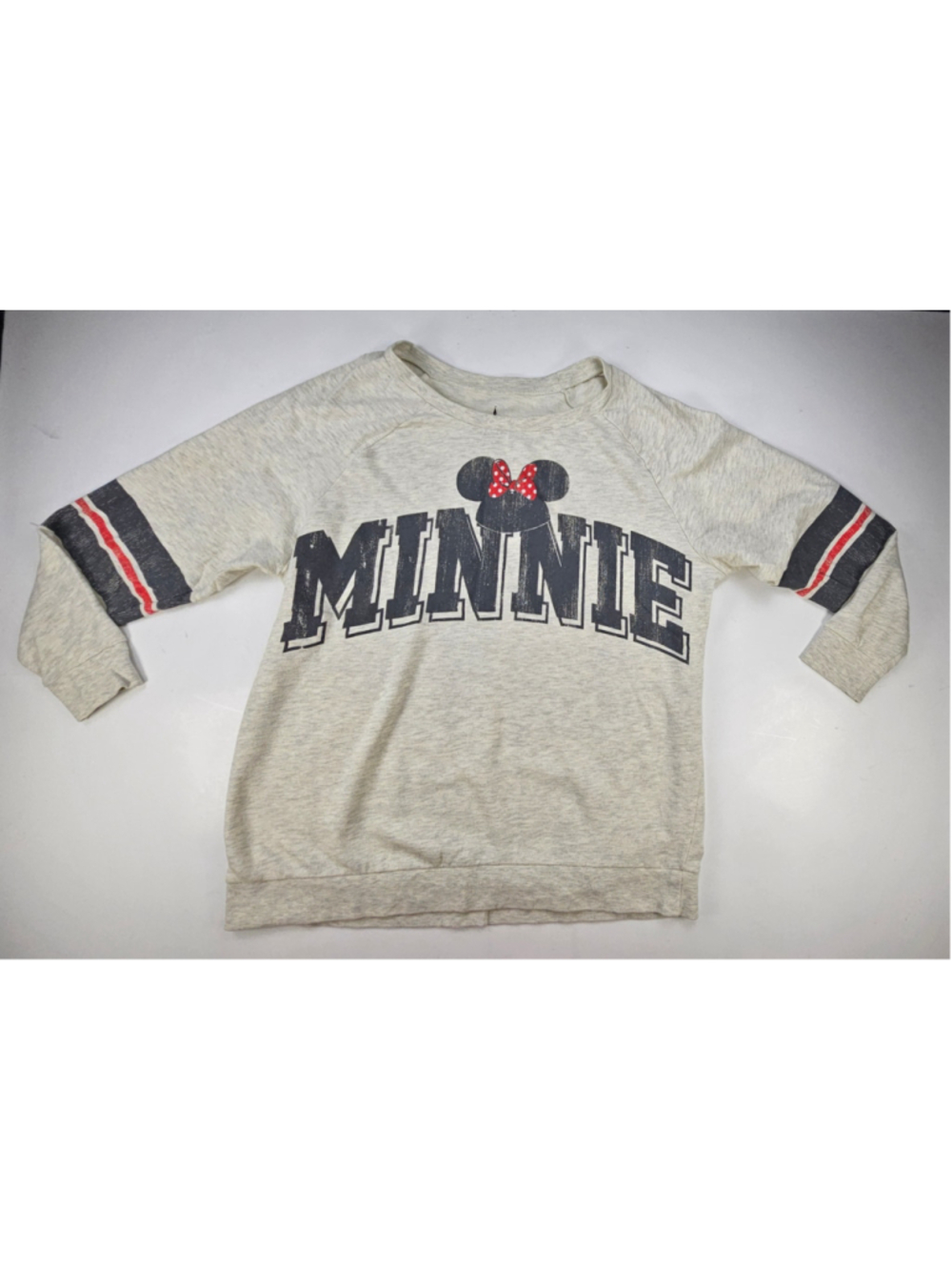 Disney Parks Minnie Mouse Sweatshirt Womens 1X Varsity 28 Gray Raglan Pullover